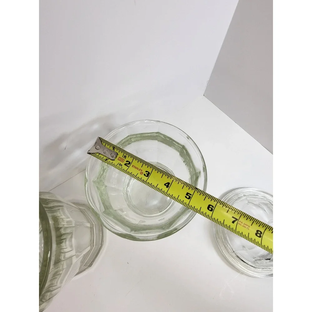 Vintage Style Clear Glass Apothecary Jars with Lids Set of 2 Paneled Canisters